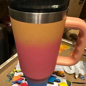 Peach-to-Pink Ombre Insulated Travel Mug with Handle